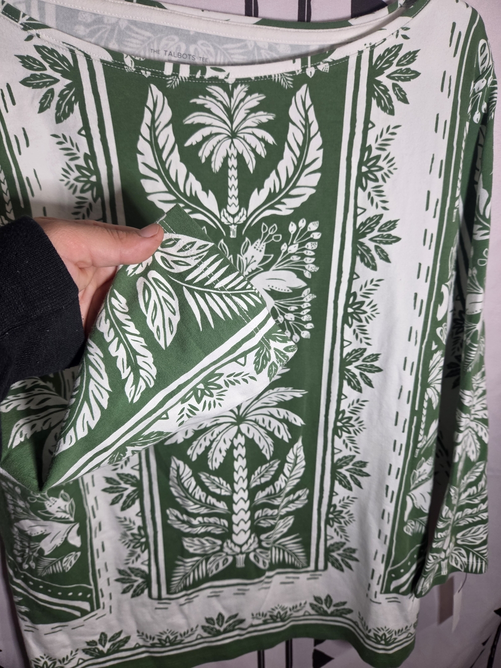 Talbots Green and White Botanical Print Boatneck Top - Picture 2 of 5